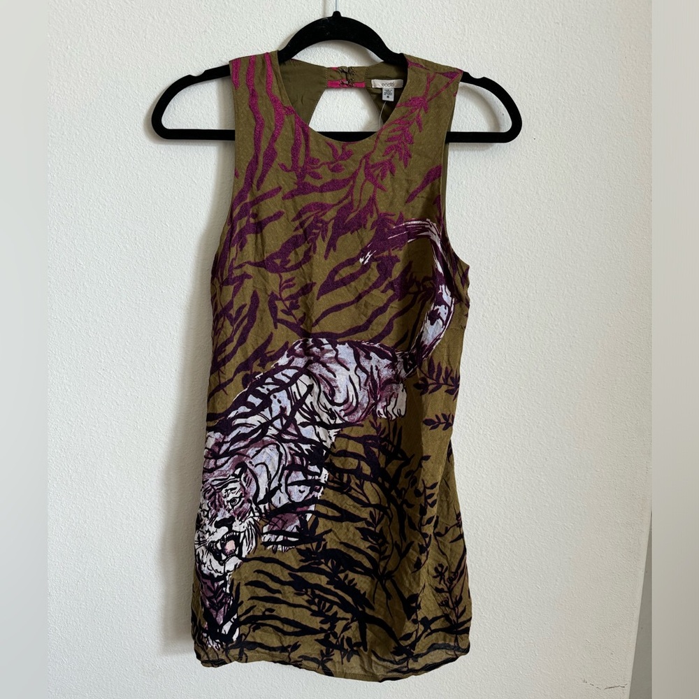 NWT Urban outfitters ecote green tiger animal mini shift dress s